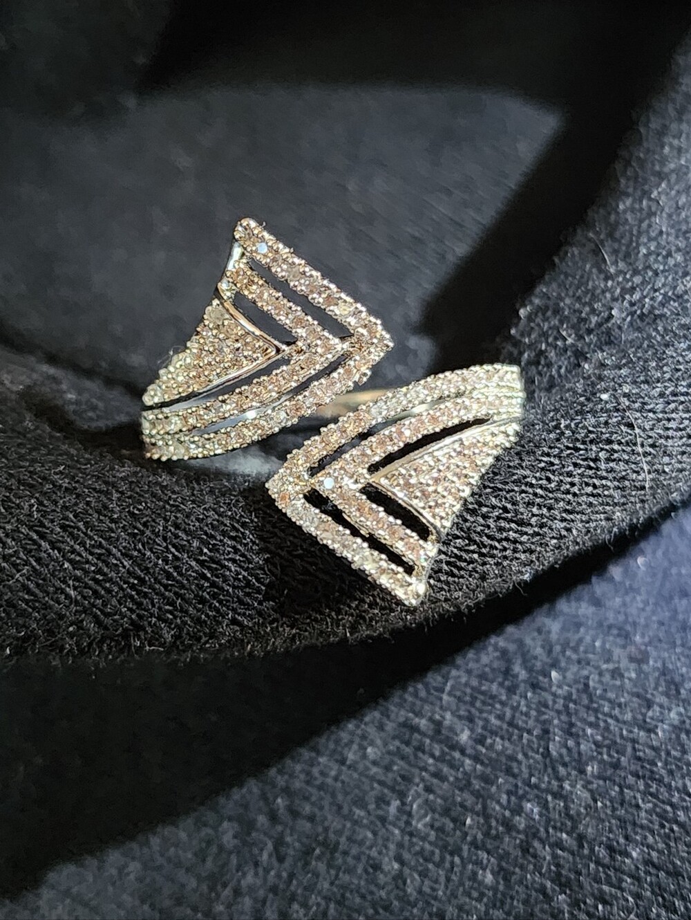 Stunning Pavé CZ Triangle Statement Fashion Ring in Silver Tone : Size 10 - 10.5